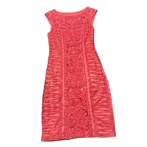 🔥SUE WONG nocturne Coral Sleeveless Soutache Embroidered stealth mini Dress sz 8 - Picture 5 of 9